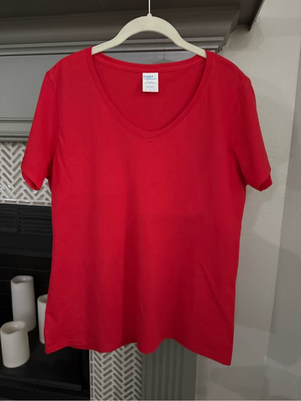 Port & Company Women's Red V-Neck Short Sleeve Tee